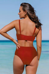 Revneu  Solid Color Twist High Waist Classic Bikini