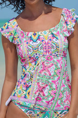 Tribal Print On-trend Ruffle Shoulder Tankini