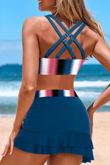 Geometric Print Casual Cross Back Drawstring Three Pieces