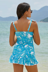Floral Print V Neck Elegant Ruffles Tankini