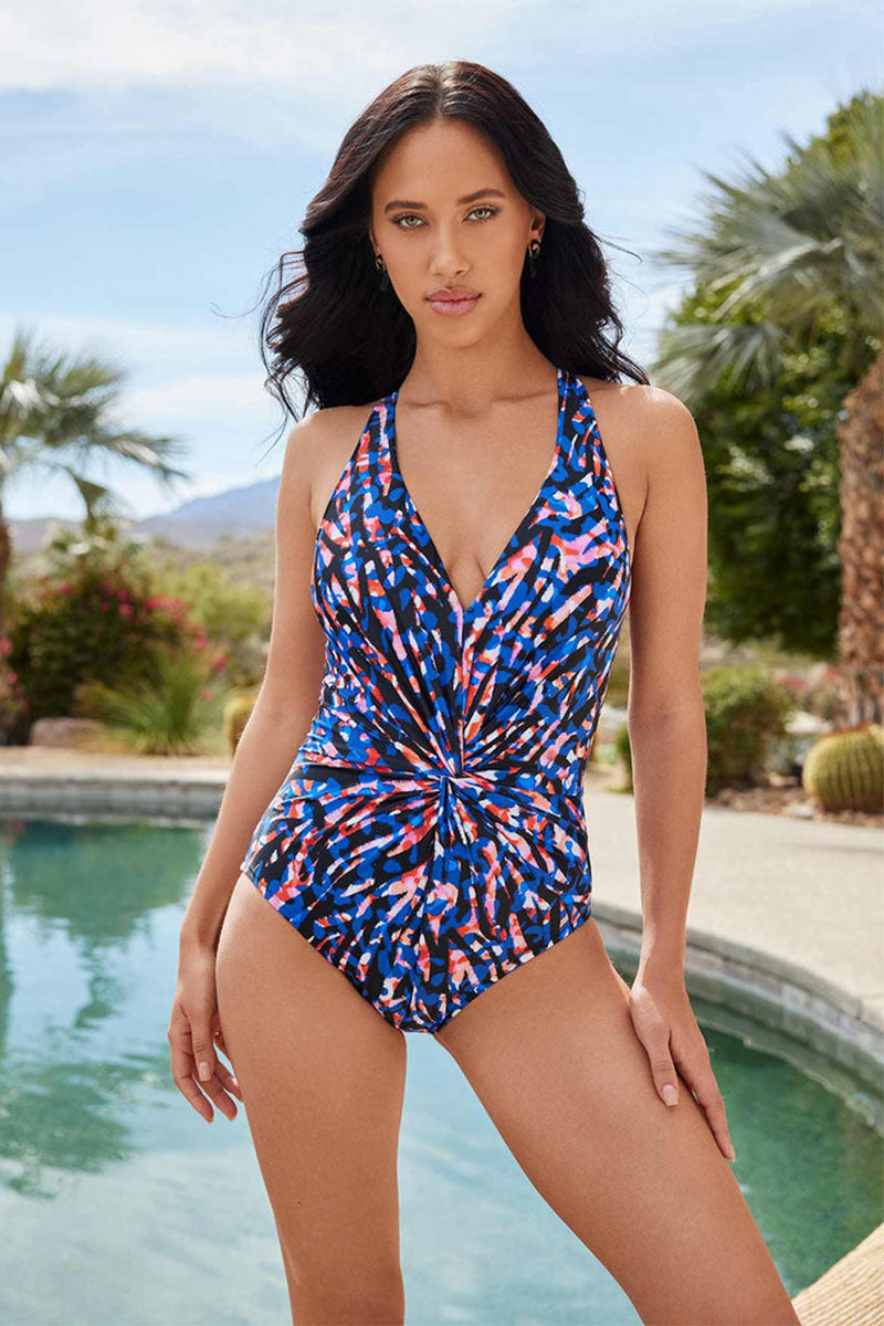 Abstract Print On-trend Twist Front One Piece Swimwear