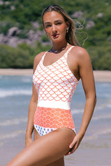 Revneu  Fish Scale Print Pretty One Piece Swimwear