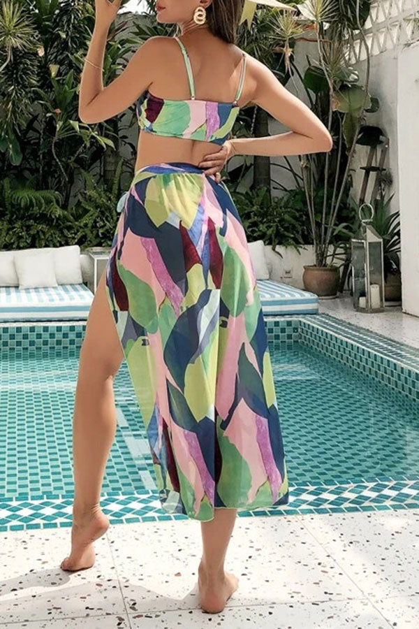 Geometric Print Pretty Three Pieces Swimwear