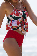 Flower Print Pretty Ruffle Bikini