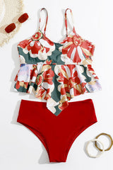 Flower Print Pretty Ruffle Bikini