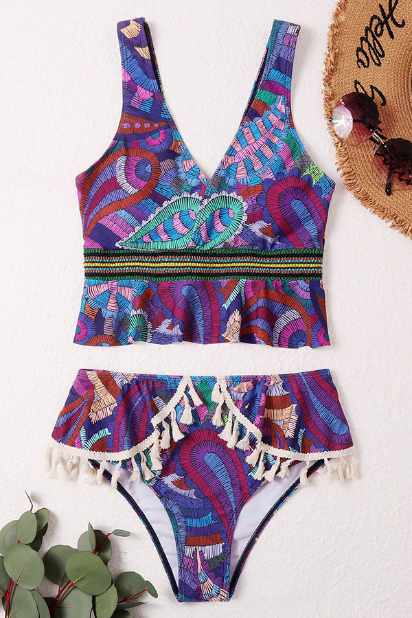 Tribal Print Tropical Tassel Bikini