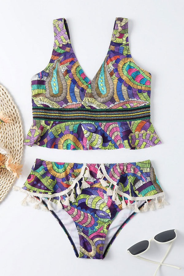 Tribal Print Tropical Tassel Bikini