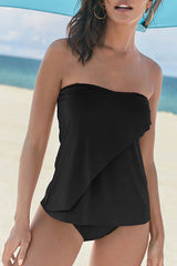 Solid Color On-trend Bandeau Layered One Piece Swimwear