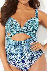 Floral Print Stylish Cross Over Cutout One Piece Swimwear