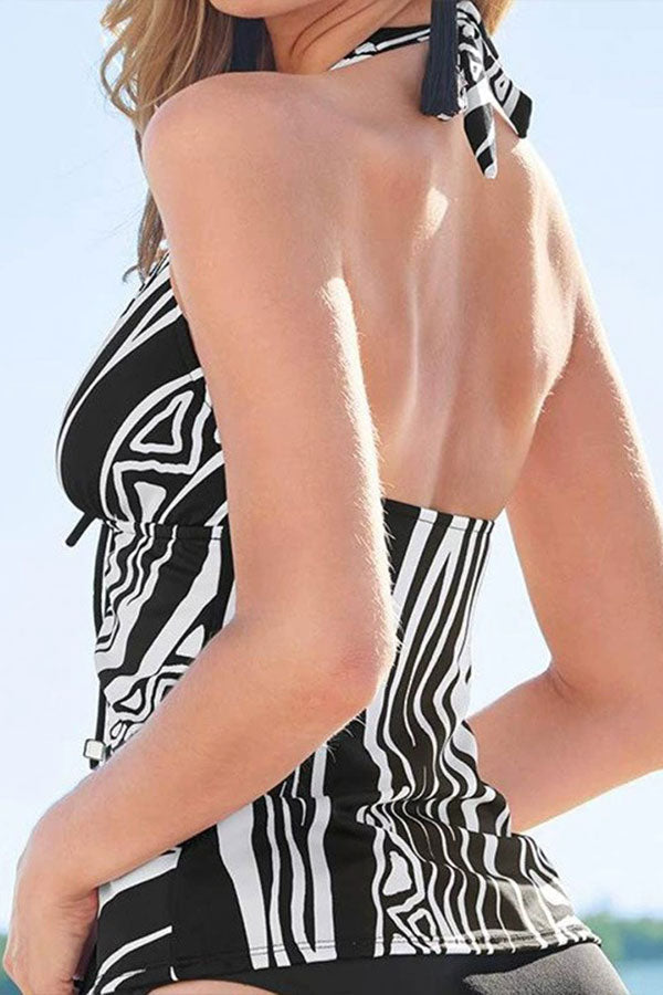 Geometric Print Casual Backless Tankini