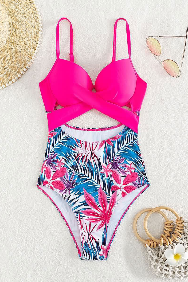 Floral Print Romantic Front Wrap Cutout One Piece Swimwear