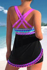 Geometric Print Patchwork Classic Cross Back Tankini