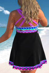 Geometric Print Patchwork Classic Cross Back Tankini