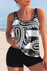 Leaf Print Patchwork Cozy Tankini