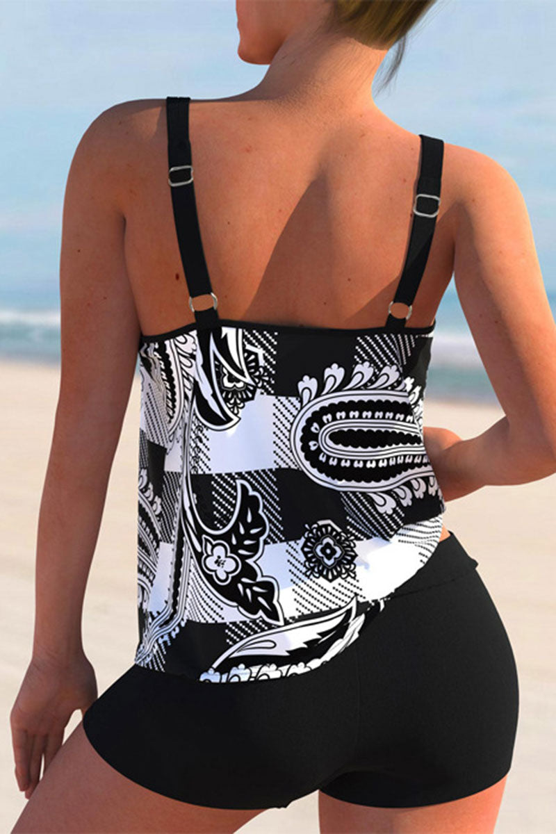 Leaf Print Patchwork Cozy Tankini