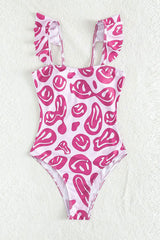 Graphic Print Girly Ruffle One Piece Swimwear