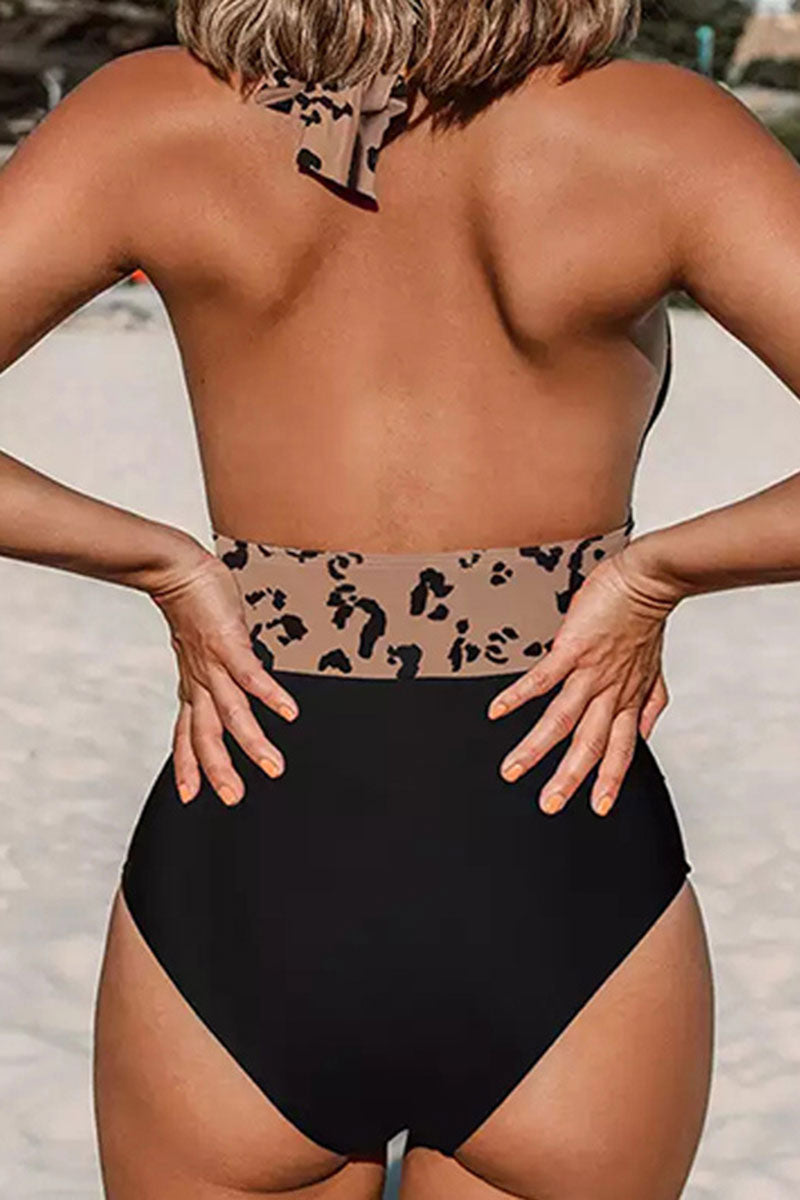 Leopard Print Classic Backless One Piece Swimwear