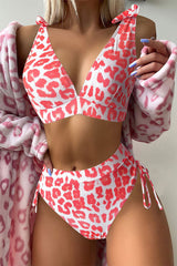 Leopard Print Sweet V Neck Lace-Up Bikini
