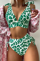 Leopard Print Sweet V Neck Lace-Up Bikini