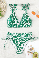 Leopard Print Sweet V Neck Lace-Up Bikini