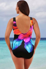 Flower Print Casual Backless One Piece Swimwear