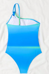 Gradient Modern One Shoulder Ruched One Piece Swimwear