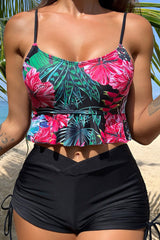 Floral Print Ruffle Casual Side Drawstring Bikini