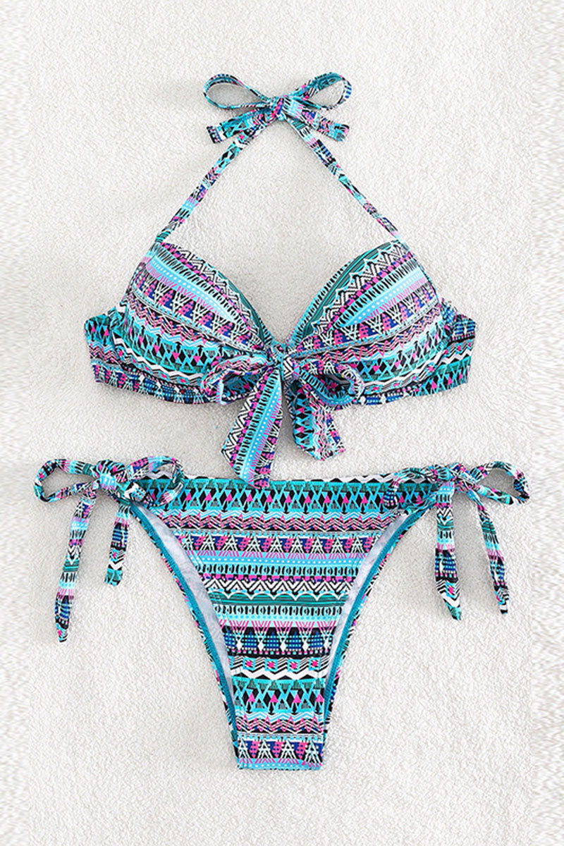 Tribal Print Colorful Lace-Up Bikini