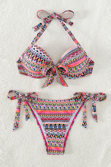 Tribal Print Colorful Lace-Up Bikini