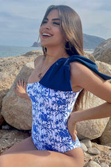 Floral Print Smart Bow One Shoulder One Piece Swimwear