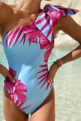 Floral Print Tropical Lace-Up One Shoulder One Piece Swimwear