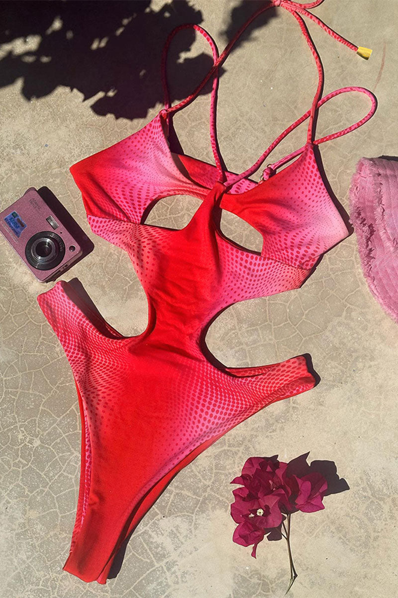 Gradient Polka Dot Flirty Cutout One Piece Swimwear