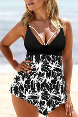 Hit Color Floral Print Rocking Irregular Tankini