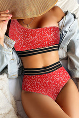 Floral Print Tape Patchwork Smart One Shoulder Bikini