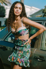 Floral Print Rocking Strap Shirred Ruffles Three Pieces