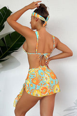 Flower Print Sweet Lace-Up Three Pieces