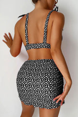Floral Print Sweet Lace-Up Ruffles Three Pieces