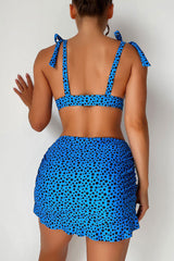Floral Print Sweet Lace-Up Ruffles Three Pieces