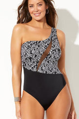 Stone Print On-trend One Shoulder One Piece Swimwear