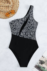 Stone Print On-trend One Shoulder One Piece Swimwear