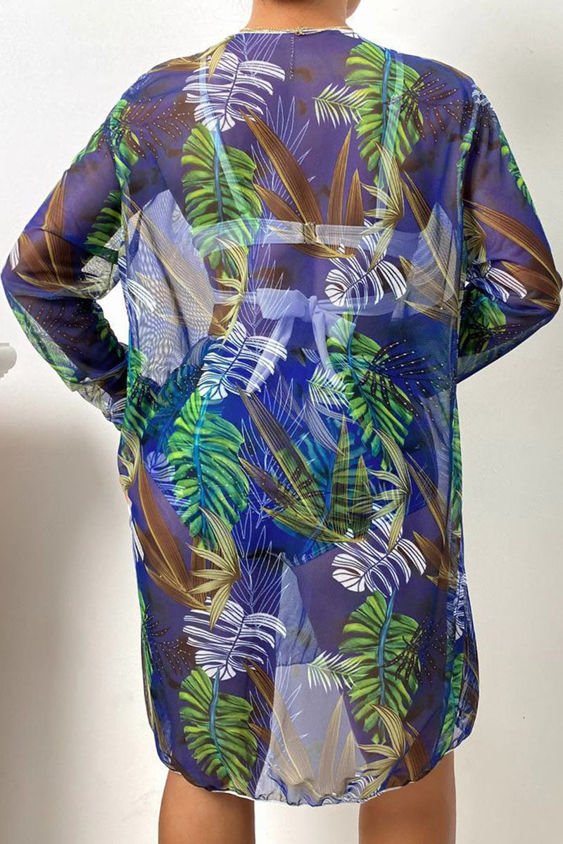 Leaf Print Rocking Front Wrap Three Pieces