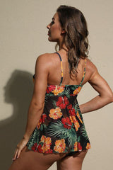 Floral Print Spaghetti Strap Beachy Skirted Tankini