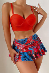 Floral Print Tropical Underwired Ruffled Skirted Bikini