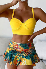 Floral Print Tropical Underwired Ruffled Skirted Bikini