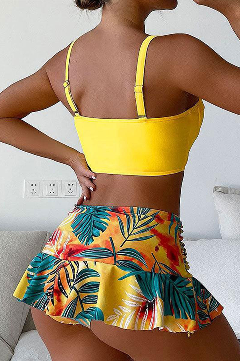 Floral Print Tropical Underwired Ruffled Skirted Bikini