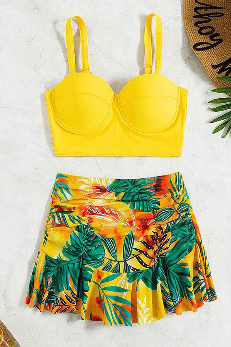Floral Print Tropical Underwired Ruffled Skirted Bikini