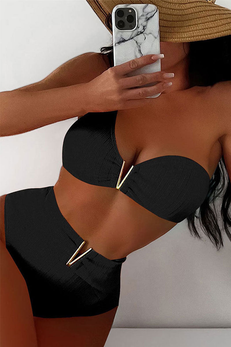 Solid Color V-Wire Smart One Shoulder Bikini