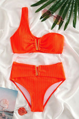 Solid Color V-Wire Smart One Shoulder Bikini