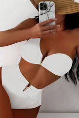 Solid Color V-Wire Smart One Shoulder Bikini