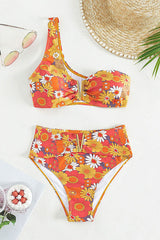 Floral Print V-Wire Sweet One Shoulder Bikini